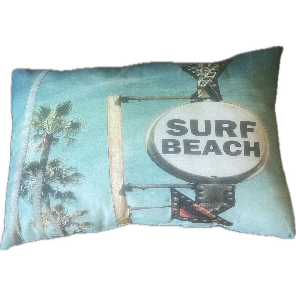 Indoor Outdoor Rectangular SURF BEACH‎ Throw Pillow Palm Trees 19.5” X 13.5”